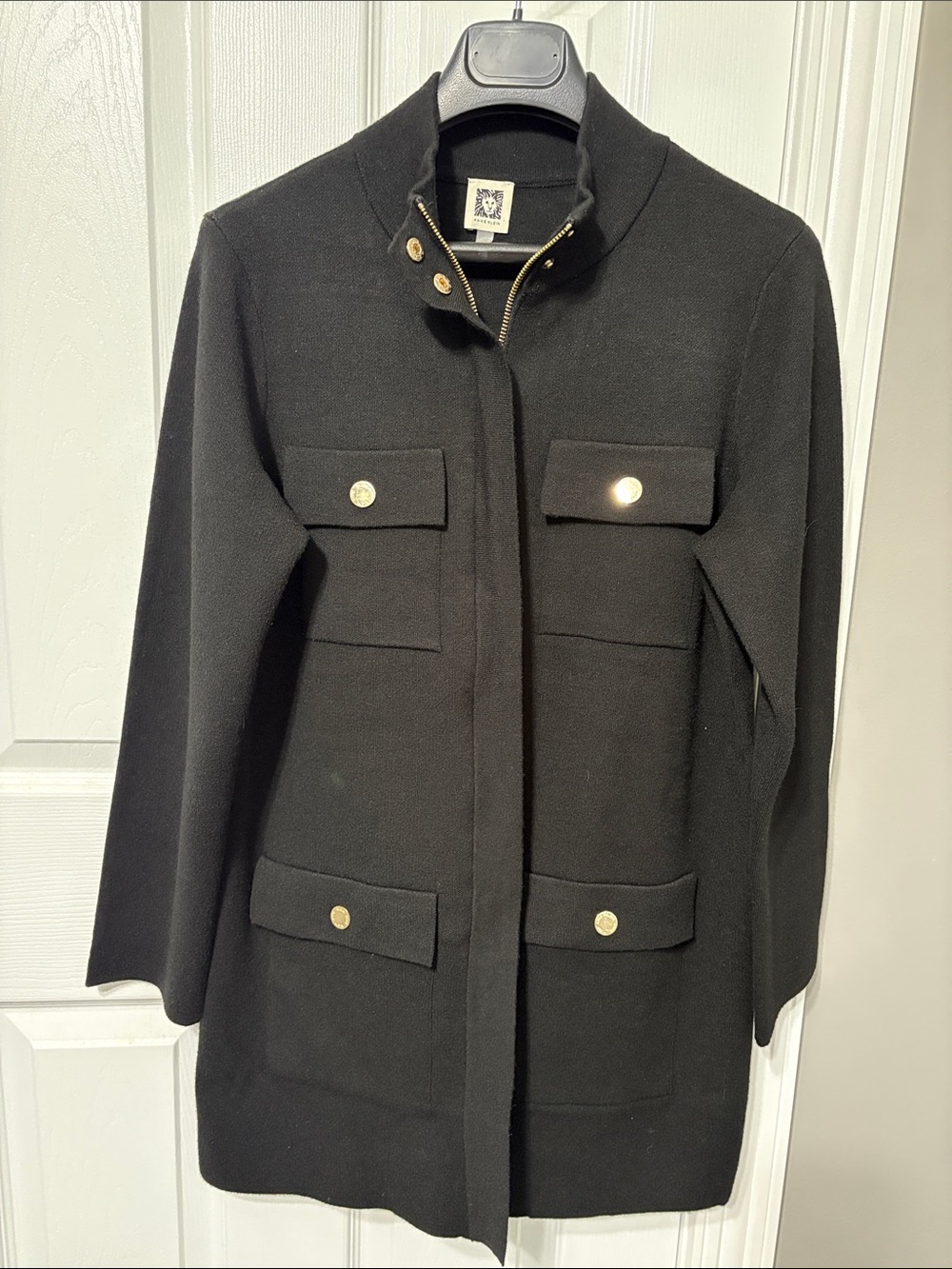 Anne Klein Black Military Style Coat with Gold Buttons. Size M